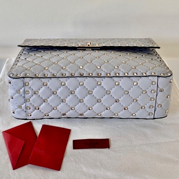 Large Light Grey / Gold Valentino Rockstud Spike Shoulder Bag New With T… - Picture 4 of 15